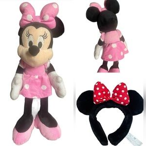 Combo Minnie Mouse 19” Plushie & Disney Parks Black & Red‎ Minnie Mouse Headband